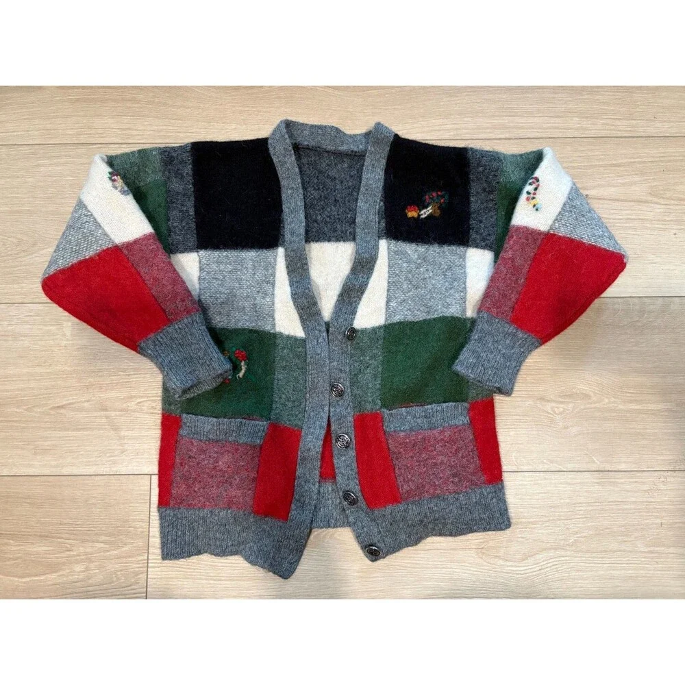 Vintage Hand Embroidered Sweater Apple Picking Fall Wool Cardigan 3S